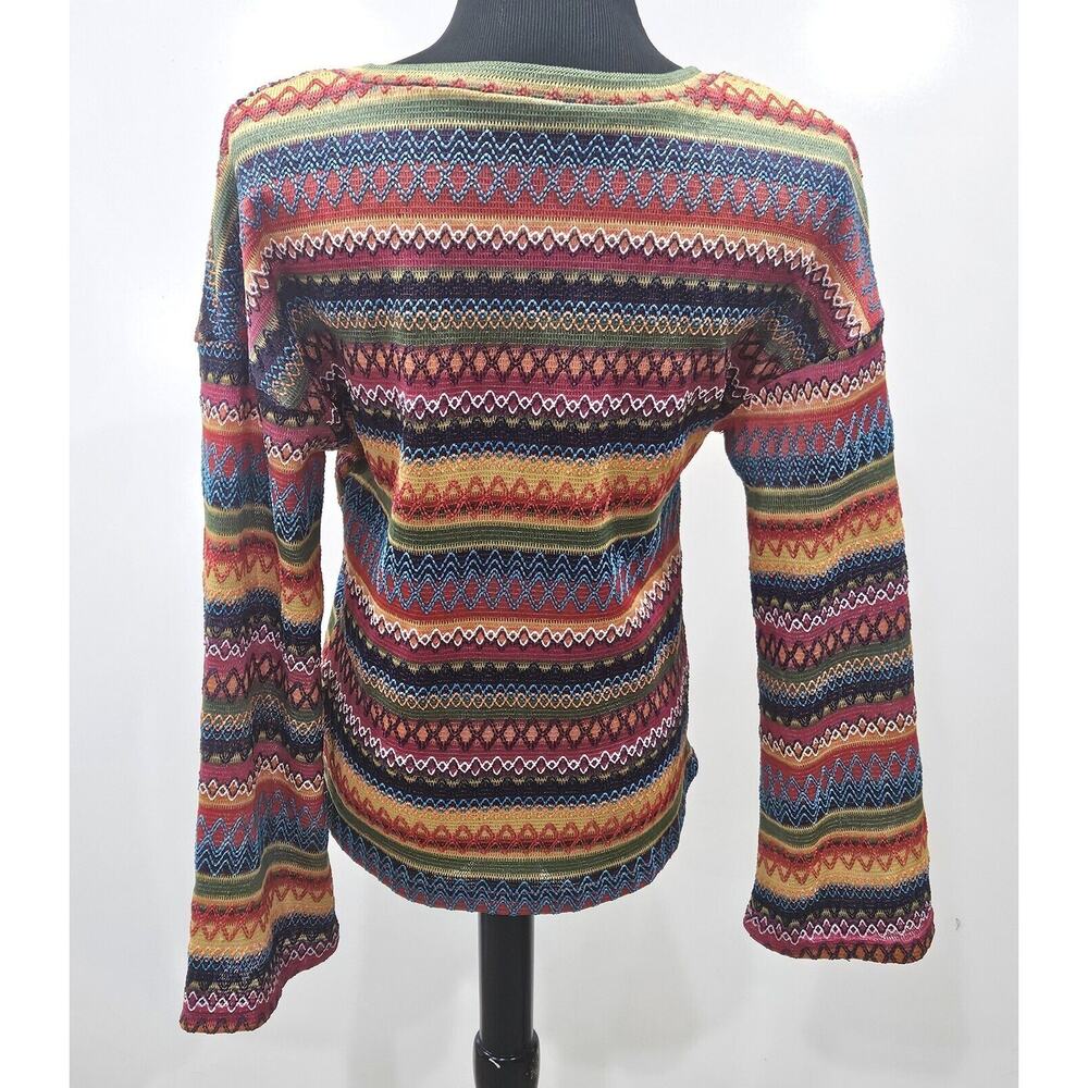 Shein Multicolor Top Size Small Bell Sleeves Jacquard Boho Chic Ethnic Cheveron